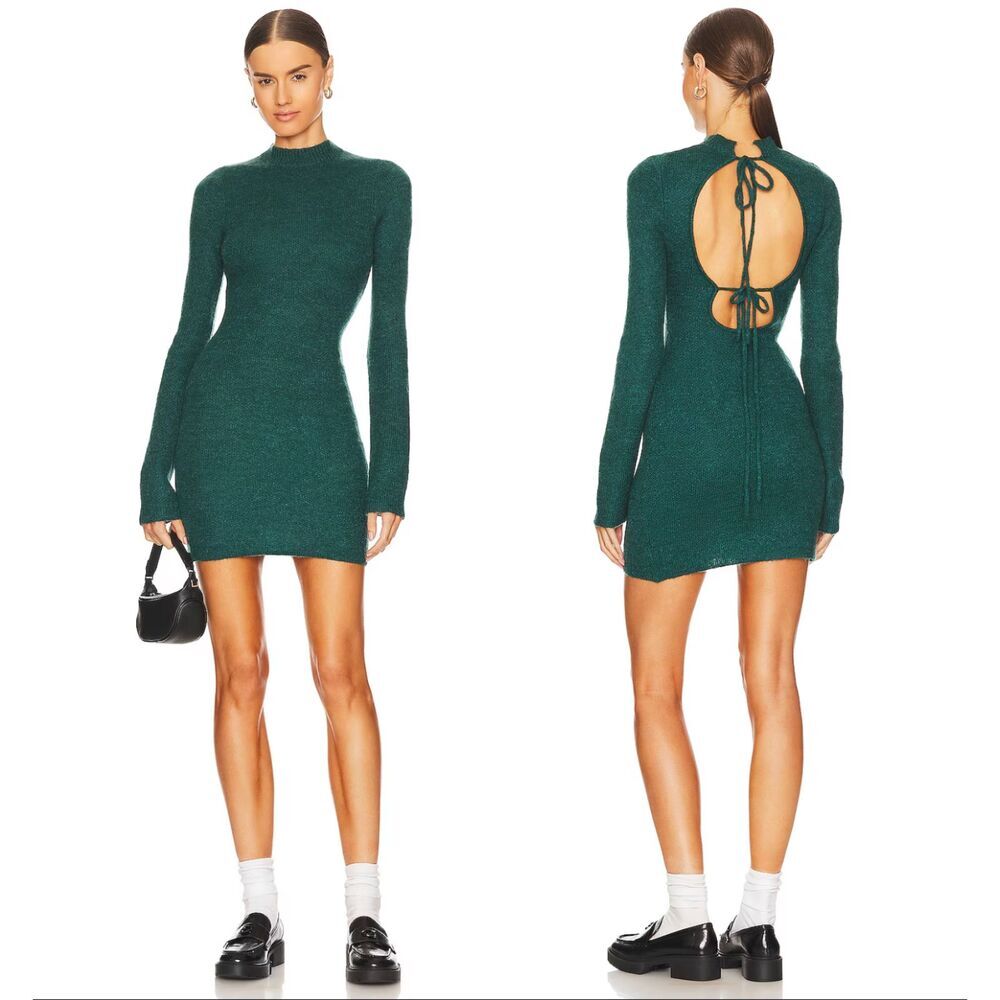 Atoir Womens Mohair Cut Out Back Miaa Sweater Mini Dress Emerald Green Sz XS NWT